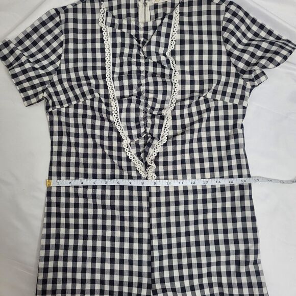 VINTAGE 60s romper black and white check plaid ruffled shorts S - Picture 6 of 12